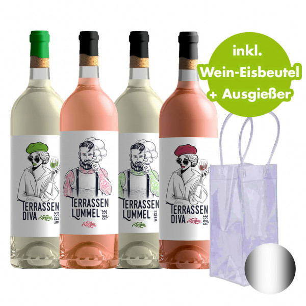Terrassen Weinpaket inkl. Wein-Eisbeutel + GRATIS Stop-the-drop Ausgießer