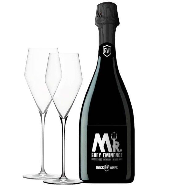 Prosecco Geschenkset GREY EMINENCE Prosecco extra trocken + 2 Zalto Champagner Gläser