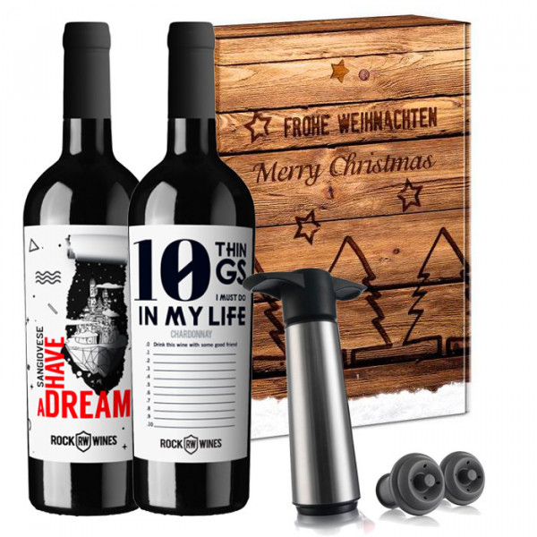 Wein-Geschenkset Italo Dreams inkl. Vacu Vin Pumpenset - ROCK WINES
